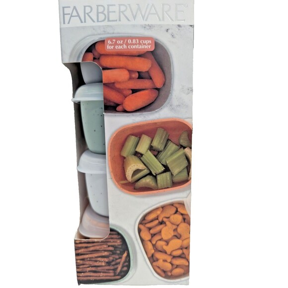Farberware 4-pc Snack Containers Lids BPA Free 6.7 oz Rectangle Speckled Colors - Picture 4 of 6
